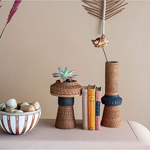 Handmade Debossed Terra-Cotta Vase, Terra-Cotta Color & Black