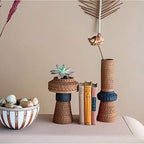 Handmade Debossed Terra-Cotta Vase, Terra-Cotta Color & Black