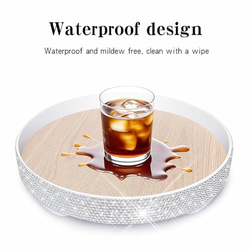 Bling Decorative Tray for Coffee Table，Glitter Round Tray Decor Coffee Table Decor Table Trays Decorative，Shiny Perfume Organizer Dresser Perfume Tray (Round - 9“) - size: 9"