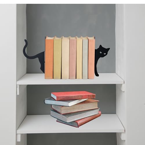 Metal Cat Bookends, Cute Decorative Book Ends for Shelves & Desktops, Heavy Duty Book Organizers, Perfect Cat Lover Gifts for Women Home Decor