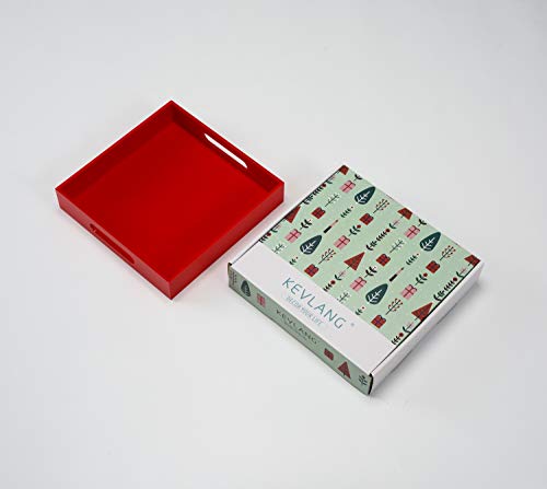 Sturdy Red Acrylic Serving Tray with Handles - 10x10Inch, Coffee/Appetizer/Butler Tray - Kitchen Countertop & Vanity Table Organizer - color: Glossy Red, size: 10" x 10" x 2"