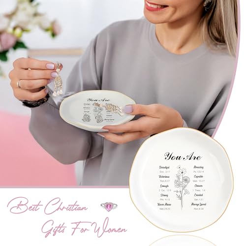 God Says You Are - Christian Bible Verse Jewelry Dish Trinket Tray - Unique Ceramic Ring Jewelry Tray for Women (You Are Enough) - style: You Are Enough