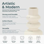 Stoneware Decorative Vase – Flower Vases for Fresh or Dried Stems, Living Room, Entry, or Office Accent, Modern Home Decor Sculptural Design With Soft Curves – 10" – Ivory White