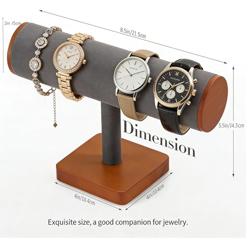 Wooden T-Bar Bracelet Display Stand, Watch & Bangle Organizer Rack Jewelry Display Holder for Home, Boutique, Craft Shows & Vendor Booths (Gray) - color: Gray