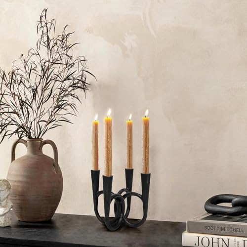 Antique Brass Candle Holder, Iron Taper Candle Holders, Vintage Cast Iron Decorative Candle Stands, Tall Candle Holders for Wedding, Dining Table, Home Decor - color: Black