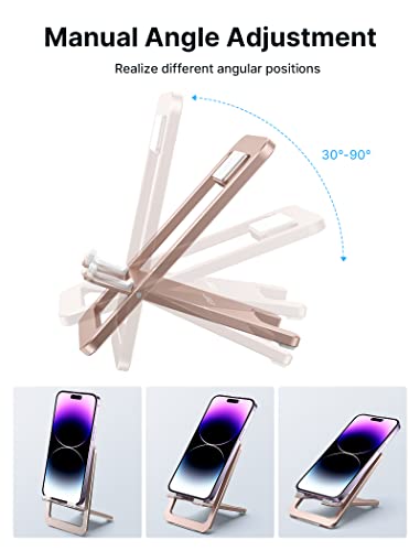 JSAUX Cell Phone Stand, Foldable Aluminum Adjustable Phone Holder for Desk Portable Travel Essentials Office Accessories for iPhone 17 16 15 14 13 Pro Max Samsung S25 S24 S23 Ultra Kindle-Pink - color: Pink, size: 1-PACK