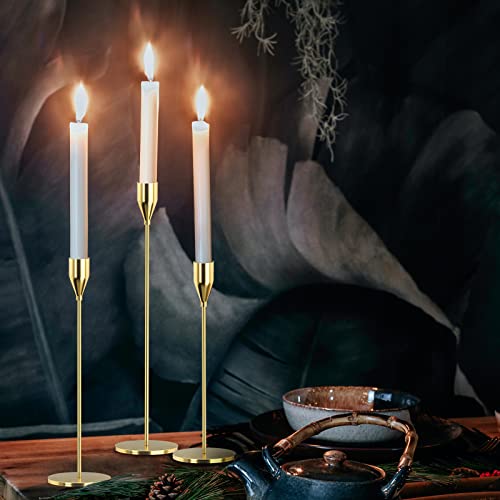 Candle Holders Set of 3 for Taper Candles, Decorative Candlestick Holder for Wedding, Dinning, Party, Fits 3/4 inch Thick Candle&Led Candles (Metal Candle Stand) (Gold) - color: Gold