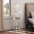 Clear Round Acrylic Side Table Set of 2 for Small Spaces, 11.81" L x 11.81" W x 24.6" H, 3 Tier Small Drink End Table Nightstand, Minimalist Bedside Table for Living Room, Bedroom, Bathroom - size: 3 Tier 2-Pack (24.6"H)