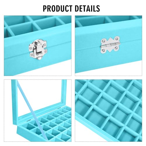Vicoter Velvet Jewelry Tray 48 Compartments Jewelry Display Organizer with Transparent Cover Rings, Earrings, Necklaces, Pendants Storage Box for Girls, Wives, Mothers, Women - color: Light Blue, size: 48 Grid