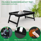Bed Tray Table with Handles Folding Legs,Bamboo Breakfast Food Tray with Media Slot,Use As Platter,Laptop Desk,Snack,TV Tray Kitchen Serving Tray Black Large - color: Black, size: Large