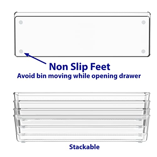 Simple Houseware Clear Drawer Organizer for Office Bin Desk Storage, 3.25"x 9.5", 4 Packs - size: Large Size