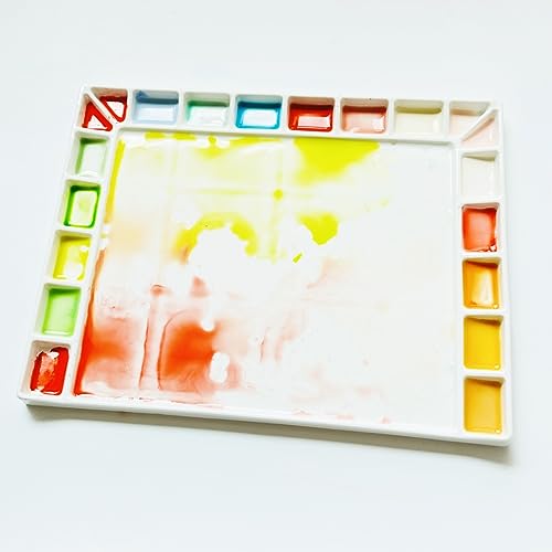 Bower Bird Porcelain Watercolor Palette 18wells/20wells Rectangle Artist Professional Ceramic Palettes for Painting (Porcelain) (12.6x9.4in) - size: 12.6x9.4in