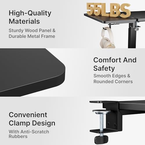 PEGZONE Desk Extender Tray, 24" x 12" Clamp On Desk Shelf, Desk Extension with Laptop Holder, Table Desk Arm Rest, Clamp On Keyboard Tray for Office and Home, Workstation Organizer, Medium, Black - size: 24 x 12 inch, style: Black with laptop shelf