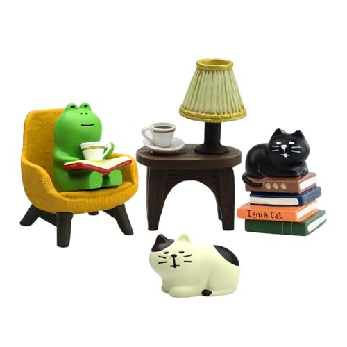 RAQWI Cute Mini Frog and Cat Figurine for Office, Home Decoration Perfect Cute Frog and Cat Gift - color: Second Set