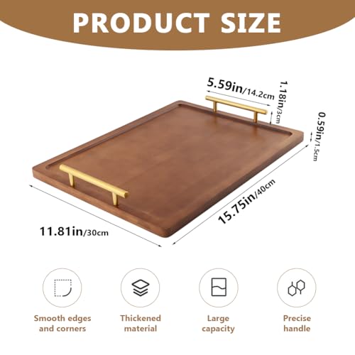 Bamboo Serving Tray with Metal Handles(15.75x11.81inch) | Home Decorative Rectangle Ottoman Platter Bathroom Vanity Tray for All Occasions, Including Installation Tools