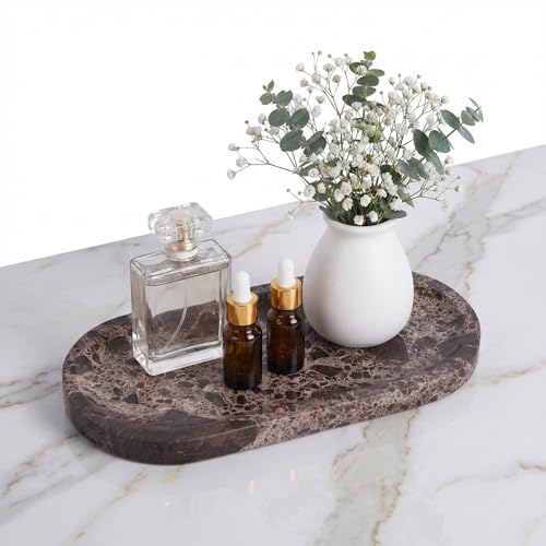 Dark Emperador Marble Vanity Tray for Bathroom Counter, 10"x5" Decorative Tray for Perfume, Candles, Stone Jewelry Dish Tray - color: Dark Emperador