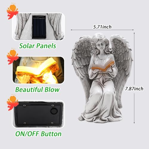 Angel Statue Outdoor Decor, Elegant Angel Garden Statues Reading Book with Solar LED Lights Yard Decorations Lawn Ornaments Figurines Resin Sculpture for Outside, Angel Gardening Gifts - style: Ancient Book