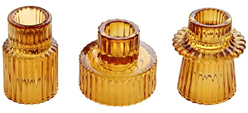 Vixdonos Taper Glass Candlestick Holders Tealight Candle Holders for Table Centerpieces, Wedding Decor and Dinner Party (3 Pcs, Amber) - color: Amber, size: 3 Pcs