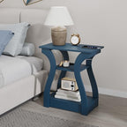 FROMJBEST End Tables Living Room, End Table end Table with Charging Station and USB,Navy Blue Side Table, Nightstand for Bedroom,3 Tier End Table with Storage Shelf for Living Room - color: Navy Blue