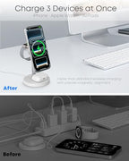3 in 1 Magnetic Wireless Charging Station, 15W Fast Charger Stand for iPhone, Phone Charger Stand for Desk Nightstand, Compatible with iPhone 17/16/15/14, Apple Watch & AirPods, Adapter Not Included - color: White