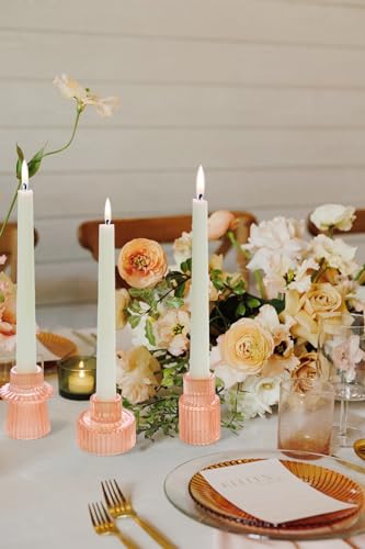 Vixdonos Taper Glass Candlestick Holders Tealight Candle Holders for Table Centerpieces, Wedding Decor and Dinner Party (3 Pcs, Orange Pink) - color: Orange Pink, size: 3 Pcs