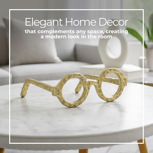 Round Glasses Decorative Object – Aluminum Sculpture Modern Home Decor Ornament – Shelf Styling & Coffee Table Decor for Bathroom, Office & Living Room – 7"x3", Gold - color: Gold Round