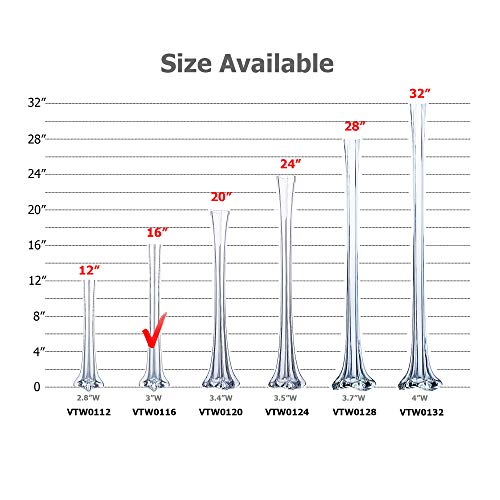 WGV Eiffel Tower Vase Bulk, Open 1", Height 16", (Multiple Sizes Choices) Clear Glass Floral Container with Sturdy Base, Flower Centerpiece for Wedding Event Home Decor, Arts Crafts, 12 Pieces - color: Clear (1 Case), size: 16"H