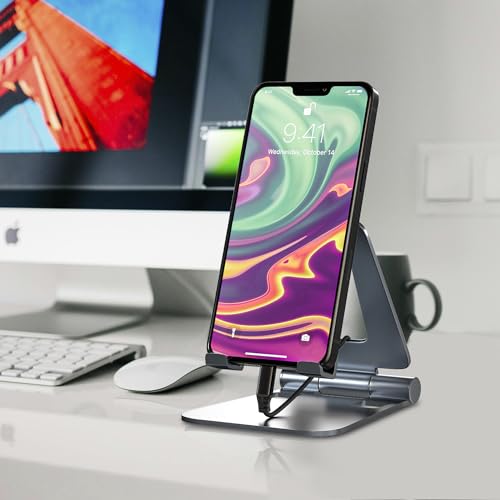 Cell Phone Stand for Desk Phone Holder Foldable Portable Adjustable Cradle Dock Compatible with iPhone 17 16 15 14 13 Pro Max, iPhone 12 11 Plus SE XS XR 8 7, Office Desk Travel Accessories, Gray - color: Gray