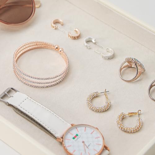 Stackable Jewelry Organizer Tray For Drawers,White Leather Small Earring Storage Tray,Bracelet And Necklace Display Box,Jewelry Ring Display Case(Creamy White Blank Trays 2) - color: (Creamy White Blank Trays 2)