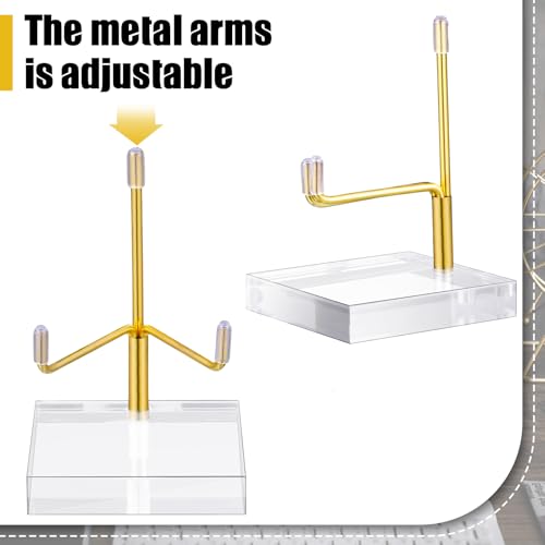 RattanView 16 Pcs Adjustable Metal Arm Display Stand Crystal Holder Easel Display with Acrylic Base Easel Rock Mineral Stand for Geodes Mineral Agate Collection(Gold) - color: Gold