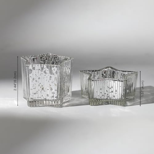 Letine 10pcs Silver Ribbed Star Candle Cups - Assorted Height Tea Light Holders, Votive Candle Holders forWedding, Fall Table Centerpiece, Mercury Glass Lucky Star Jar Decor(Tall 2.44", Short 1.57") - color: Silver, size: 10pcs