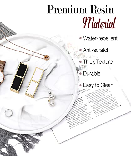 Shinowa Vanity Tray, Resin Bathroom Decorative Tray Catchall Organizer Jewelry Dish Tray for Bathroom Bedroom Counter-top Vanity Organization Vanity Table Jewelry Organizer, White Marble - color: White Marble