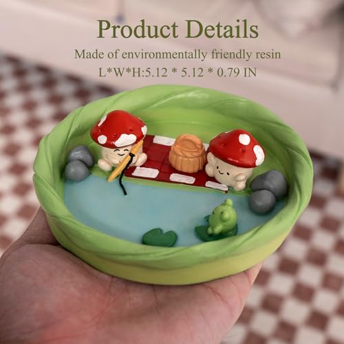 Cute Small Mushroom Frog Jewelry Dish - Unique Trinket Tray & Ring Holder for Girls' Rooms - Aesthetic Home Decor Bowl - Gift for Daughters & Friends - Ideal for Rings & Small Accessories - color: Green