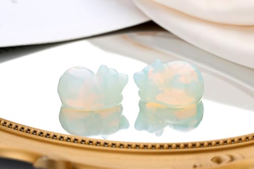 QINJIEJIE Opalite Cat Crystals Decor Sleeping Cat Statue Healing Carved Stone Decor Polished White Opalite Gemstones Figurine Office Room Home Desk Lucky Cute Decor Opal Gifts for Women Men Cats Lover - color: E-white-opal, size: 1.5 inches