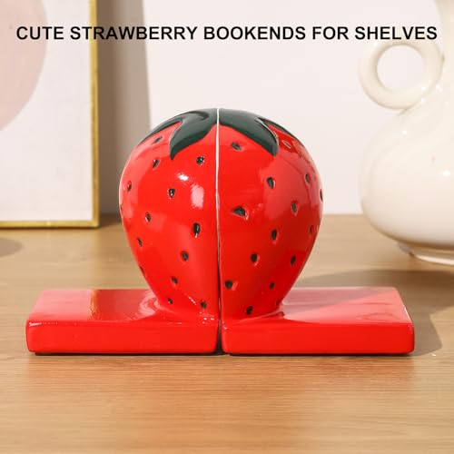 Novelty Strawberry Cute Bokends for Shelves Decorative. Book Ends for Heavy Books.Ceramic Book Holder Stopper for Home Office Desk Bookshelf Decoration.