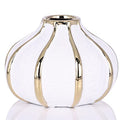 White Gold Home Decor Vase, Round White Bud Ceramic Vase for Flowers, Luxury Home Decoration, Dining Table Centerpiece (E-White)