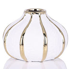 White Gold Home Decor Vase, Round White Bud Ceramic Vase for Flowers, Luxury Home Decoration, Dining Table Centerpiece (E-White)