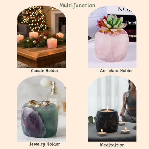 rockcloud Natural Raw Blue Sodalite Taper Tea Light Candle Holder Air Plant Holder Healing Stone Home Decoration Figurine - color: Blue