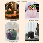 rockcloud Natural Raw Rose Quartz Taper Tea Light Candle Holder Air Plant Holder Healing Stone Home Decoration Figurine - color: Pink