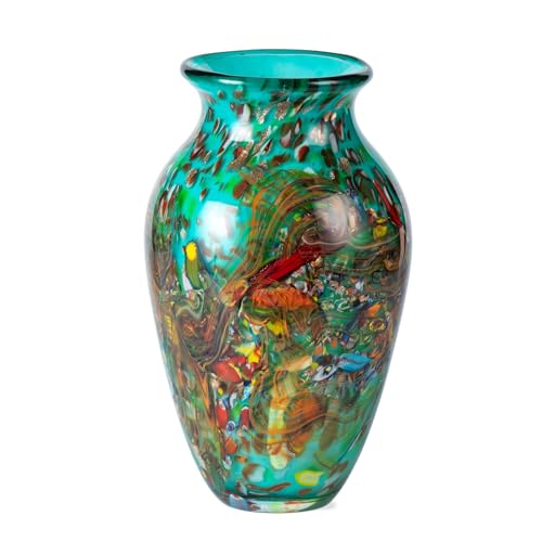 KAMMAK Colored Glass Vase, Beautiful Hand Blown Decorative Vase, Modern Art Vase for Flower Mantle Dining Table Centerpiece, Entryway Living Room Wedding Decoration (JG2066) - style: JG02066