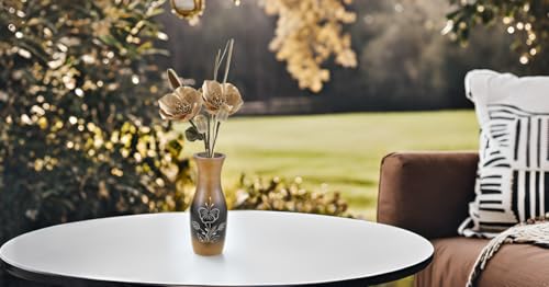 AeraVida 8-Inch Hand Carved Hibiscus Mango Wood Vase | Decorative Brown Bottle-Shaped Wooden Flower Vase for Living Room or Tabletop | Farmhouse Rustic Home Decor