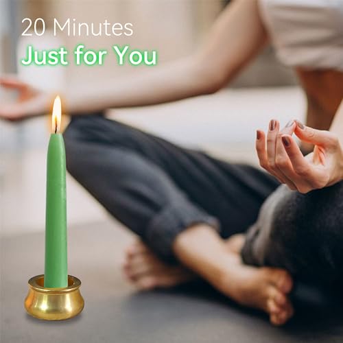 Mini Taper Candle Meditation Candles,20 Minute Prayer Green Candlestick Dripless Beeswax Candles with Brass Candle Holder for Yoga & Spiritual Ritual,30P-Gr - color: MCBEE30PC-GREEN