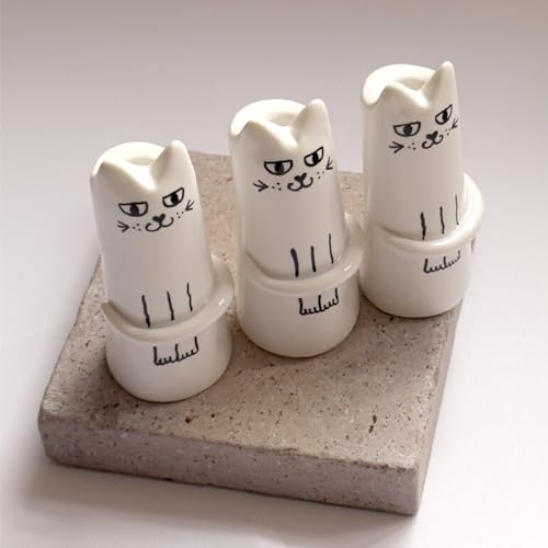 MOUGIGI Set of 3 Cat Flower Vase Bud Ceramic Mini Handmade Tiny Vases for Home Decor, Wedding Party, Birthday Gift - Unique, Cute and Aesthetic Miniature Vases - Japanese Trendy, Pretty and Bulk - color: 3 Pcs Cat Vase