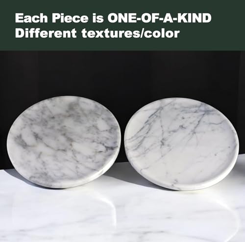 Natural Marble Decorative Tray for Bathroom Bedroom Kitchen Dresser, 11” Round Vanity Trays for Jewelry, Perfume, Cosmetic, Candle, Countertop Storage Organizer for Home Decor White, Arabescato - color: Arabescato, size: 10.9"