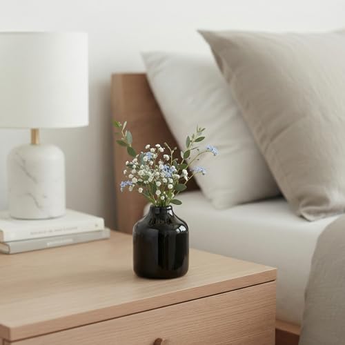 Sunddo Ceramic Flower Vase for Pampas Grass - 4 Inch Small Black Vase for Centerpieces, Bottle Modern Decorative Vases Home Decor, Bathroom, Window Sill, Nightstand, Desk Decor - color: Black, size: 4 inch
