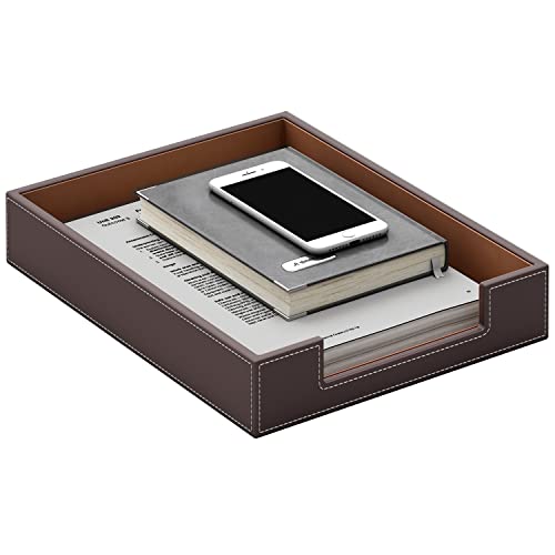 Leather Letter Tray, Thipoten Elegant Desk Organizer for Office Supplies, Mail, Paper, File, Magazine, Perfect Office Organization for Desktop(Brown) - color: Brown