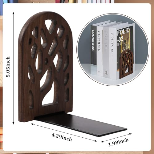 2 Pieces Wood Tree Book Ends for Shelves, Non-Skid Bookends Large Heavy Duty Bookend Book Holders for Heavy Books Decorative Book Accessories to Hold Books Firmly on Bookshelf