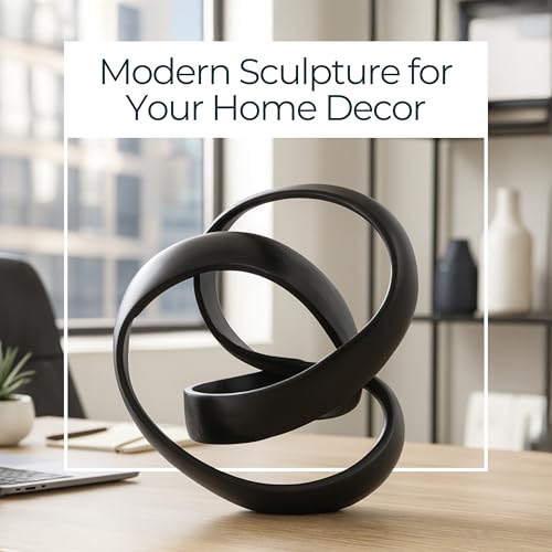 Metal Decorative Object – Minimalist Shelves & Coffee Table Decor – Aluminum Knot Sculpture Modern Home Decor for Office, Bedroom & Living Room – 8" x 7", Black - color: Black