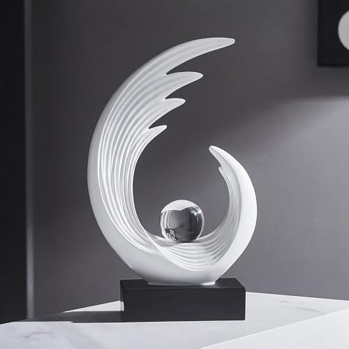 FJS Modern White Statue, Resin Shelf Decor, Abstract Art Sculptures for Living Room, Bookshelf, Dining Room, Office, Coffee Table, TV Stand - color: C-white