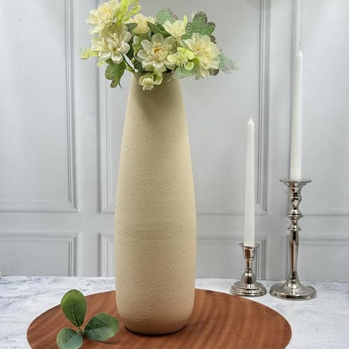 Hosley 16 in High Brown Metal Vase, Ideal for Dried Flowers Gift for Floral Arrangements Wedding Home Spa Votive Candle Gardens - color: Brown 1